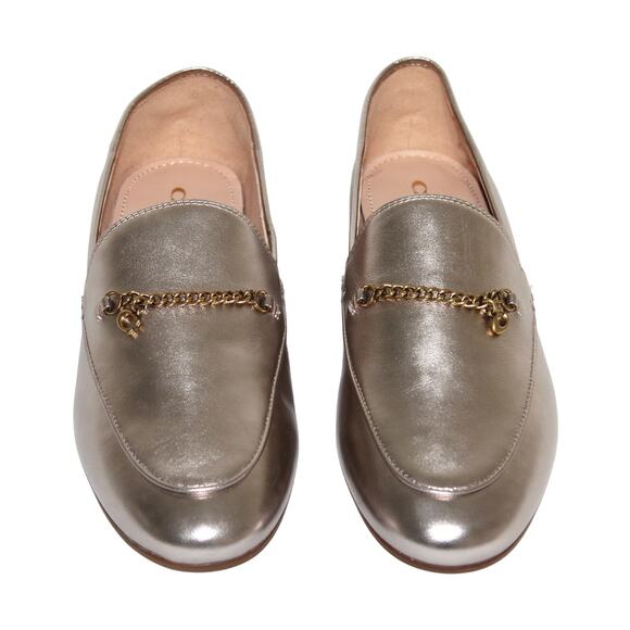Coach Hanna Loafer Champagne and Gold Metallic Leather Shoes Size 8.5 - Picture 1 of 13